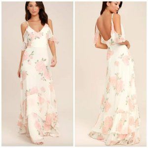 Lulu's White and Pink Floral Maxi Dress